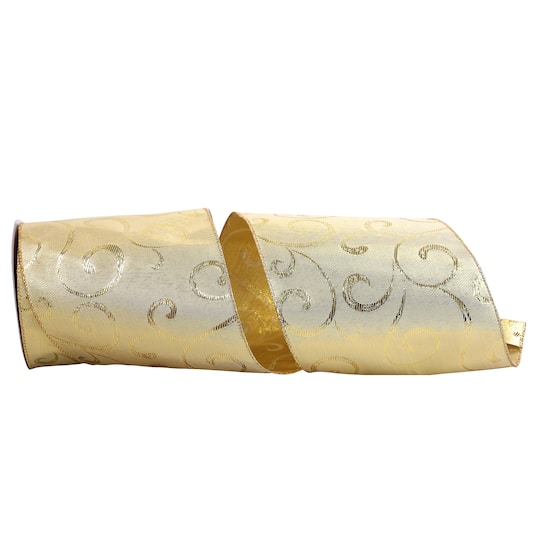 JAM Paper 6" x 20yd. Gold Swirls Wired Metallic Ribbon